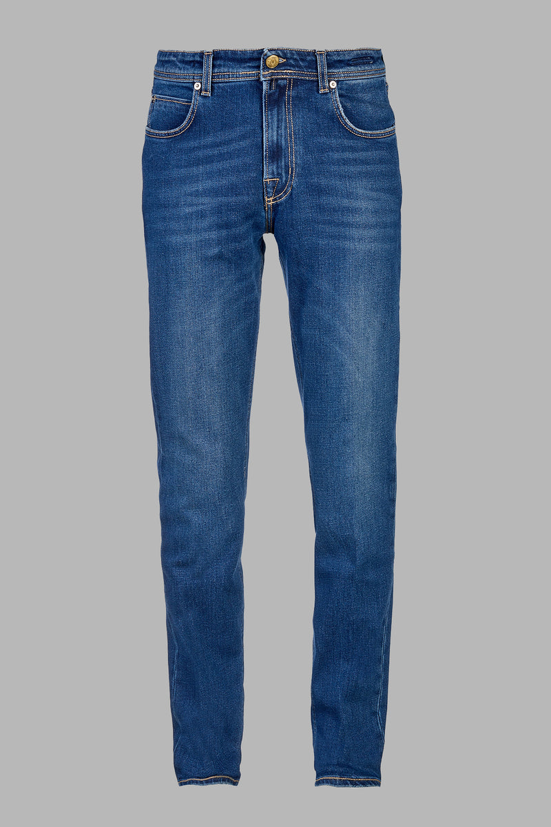 Steve - Pantalone 5 tasche in denim blu elastico 13 Oz